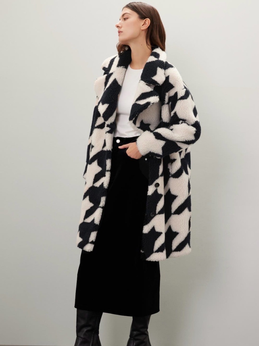 Blank NYC Black and Cream Patterned Coat
